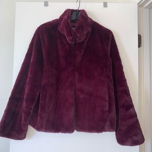 Express Faux Fur Wine Plum Burgundy Red Purple Mock High Neck Jacket NWT M